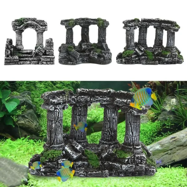 Fish Tank Decorations Vintage Roman Column Pillar Ruins Rocks Aquarium Landscape Fish Tank Rock Ruins Plants Decor Aquarium - Image 2