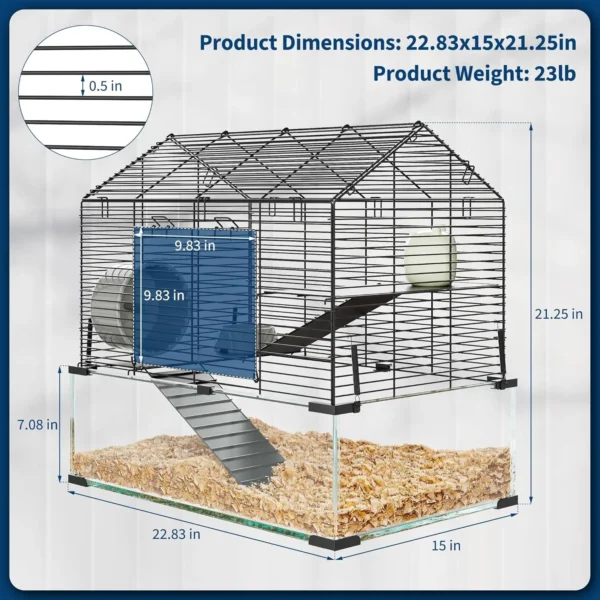 Metal Hamster Cage, Transparent Small Animal Cage Habitats with Water Bottle for Rats Hamsters & Hedgehogs Guinea Pigs - Image 2