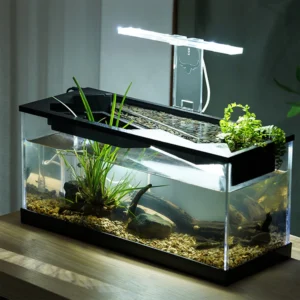 Desktop Fish Tanks High Transparency Acrylic Rectangular for Shrimp Small Fish Guppy Room&Office Desktop Decor with Pump + Light