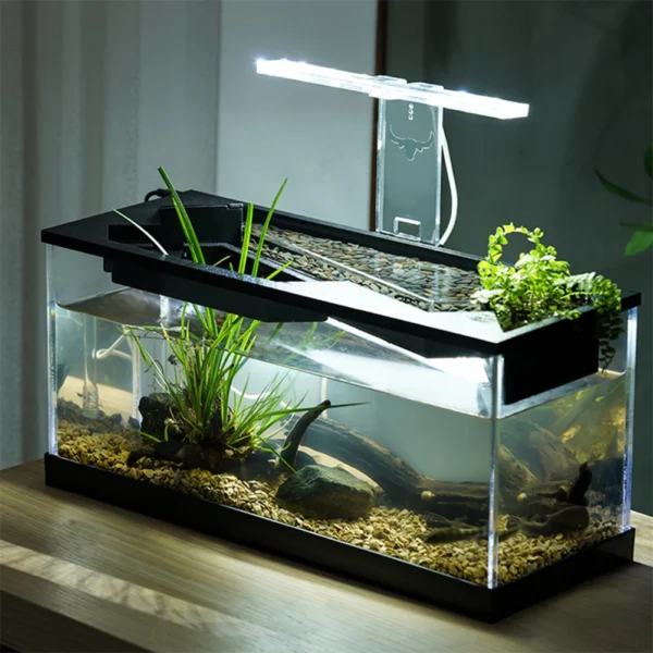 Desktop Fish Tanks High Transparency Acrylic Rectangular for Shrimp Small Fish Guppy Room&Office Desktop Decor with Pump + Light