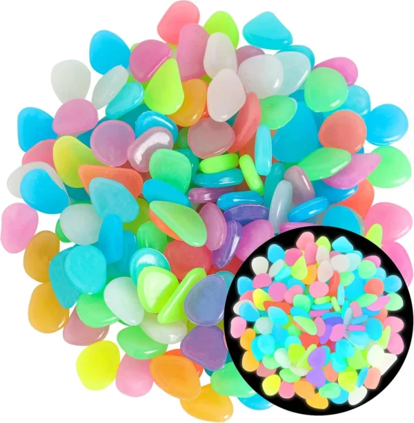 150PCS Glow-in-Dark Luminous Stones – Mixed Color Decorative Rocks for Aquarium, Garden, Path & Patio