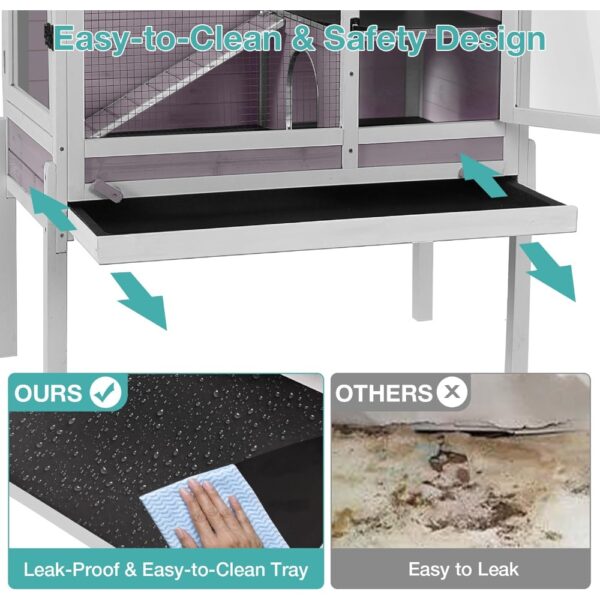 Guinea Pig Cage with Wooden Stand,Indoor Rabbit Hutch with 2 Stories,Hamster Cage with Anti Chew Ramp,Hideout, Platform, Pull Ou - Image 3