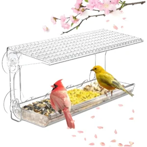 Clear Acrylic Window Bird Feeder with Strong Suction Cups - Outdoor Hanging Bird House for Garden,  Weatherproof