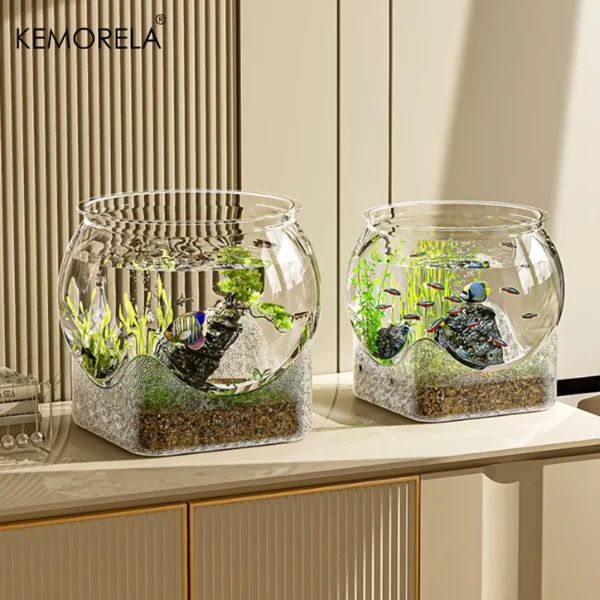 1PCS Round Shatterproof & Scratch-Resistant High-Transparency Fish Tank - Small Desktop Hydroponic Goldfish Tank for Office Home - Image 4