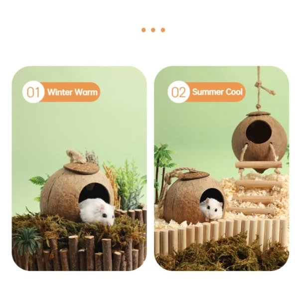 Hamster House Bite-resistant Natural Small Pet Coconut Cages Guinea-pig Hamster Hideout House Toy Wooden House Pet Supplies - Image 5