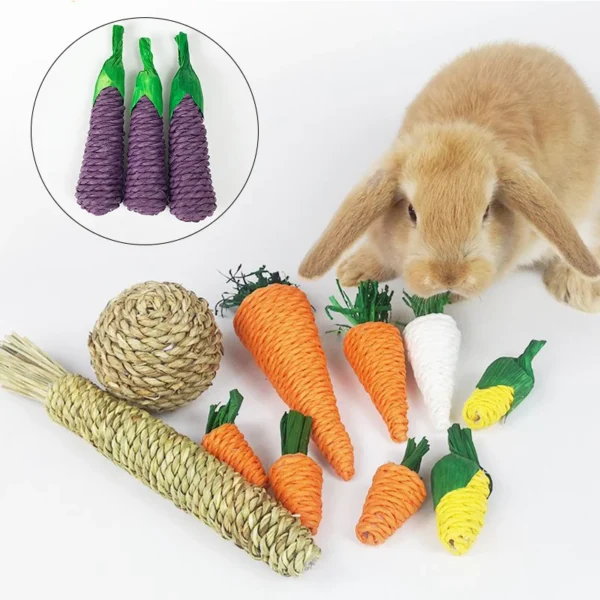 Hamster Rabbit Chew Toy Bite Grind Teeth Toys Corn Carrot Woven Balls for Tooth Cleaning Radish Molar Toys Pet Supplies 1pc