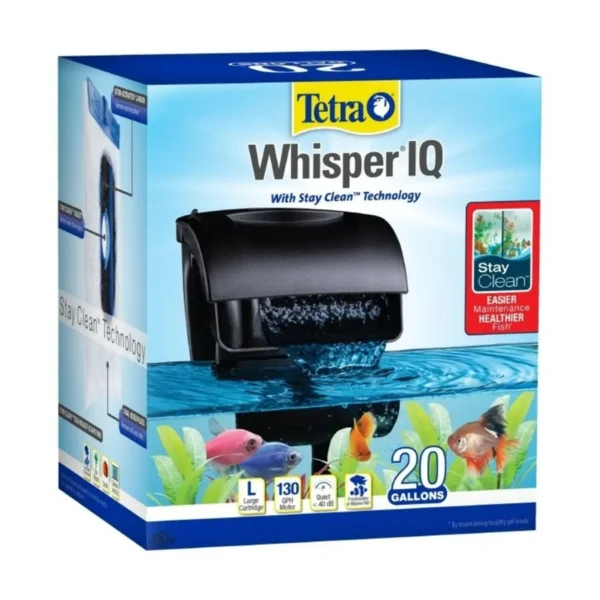 Whisper IQ Power Filter 20 Gallons 130 GPH With Stay Clean Technology for Efficient Aquarium Water Filtration in Home or Office