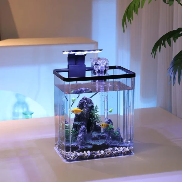 1 Set Mini Fish Tank Ultra White Living Room Desktop Filter Oxygen Generator Aquarium Starter Kit Home Decoration Landscaping - Image 2