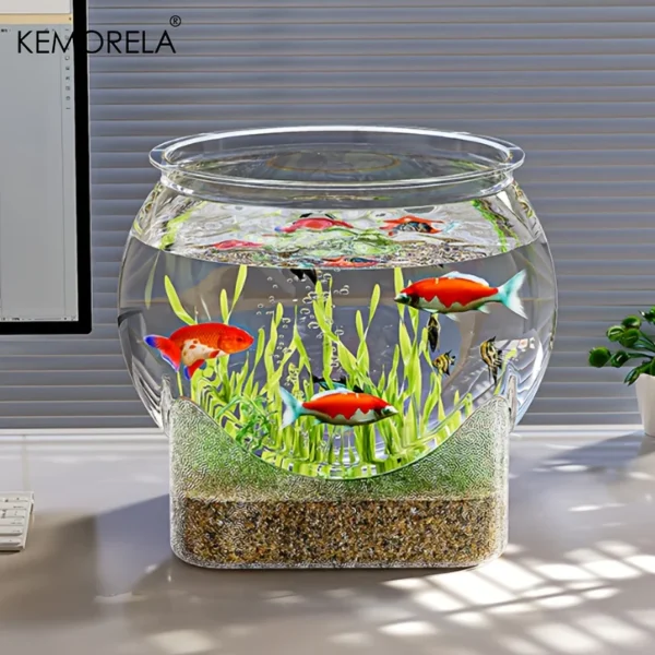 1PCS Round Shatterproof & Scratch-Resistant High-Transparency Fish Tank - Small Desktop Hydroponic Goldfish Tank for Office Home