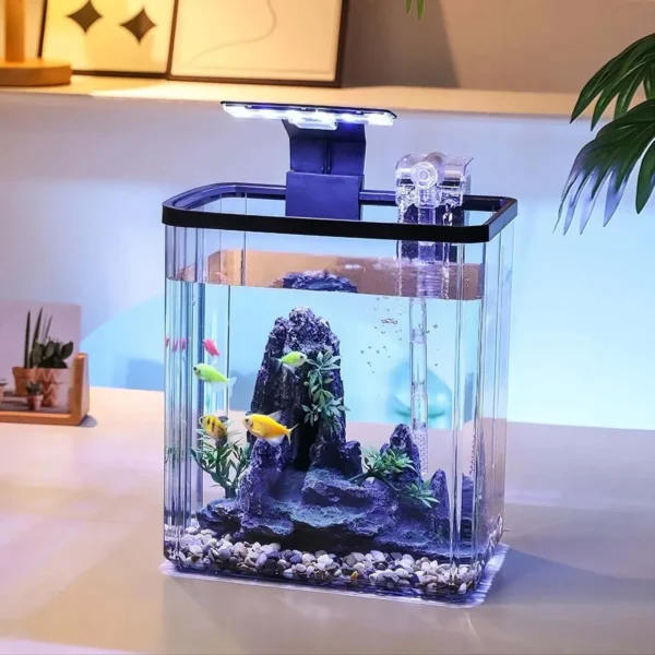 1 Set Mini Fish Tank Ultra White Living Room Desktop Filter Oxygen Generator Aquarium Starter Kit Home Decoration Landscaping