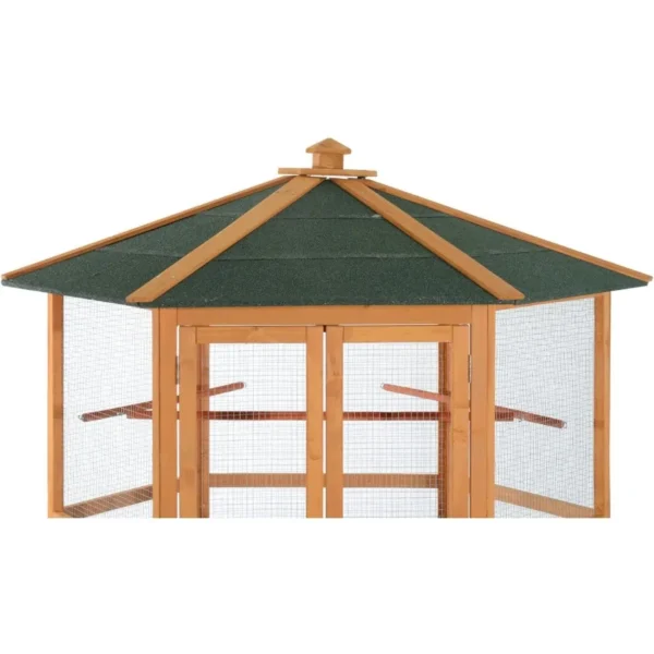 69 Large Wooden Hexagonal Outdoor Aviary Flight Bird Cage with Covered Roof Ideal for Backyard Bird Enthusiasts Provides Shelte - Image 4