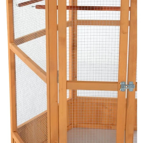 69 Large Wooden Hexagonal Outdoor Aviary Flight Bird Cage with Covered Roof Ideal for Backyard Bird Enthusiasts Provides Shelte - Image 6