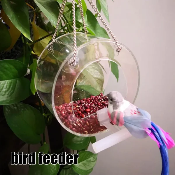 Hanging Window Wild Bird Feeder Clear Round Acrylic Feeding Station Outdoor Parrot Food Container Garden Decoration - Image 3