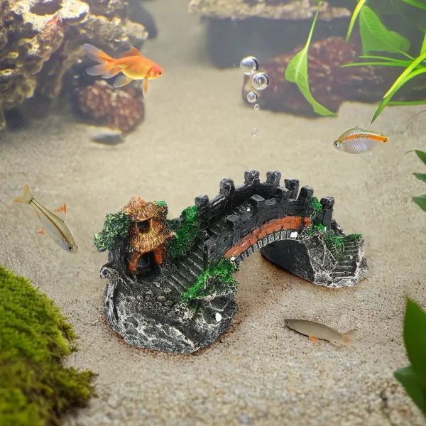 Aquarium Decor Small Arch Bridge 14x5x6cm Fake Rock Bridge Fish Tank Decorations Water Grass Landscape Background 1-2pcs