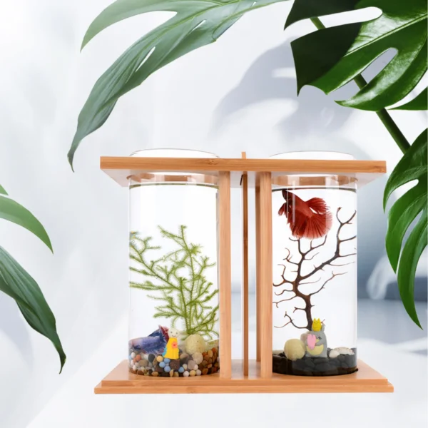 Desktop Mini Fish Tank, Dual-Cylinder Acrylic Aquarium with LED Lighting, Small Transparent Fishbowl for Home Office Desk Decor - Image 6