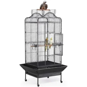 63'' Bird Cage with Stand Wrought Iron Rolling Open Play Top Large Bird Cage for Mini Macaw African Grey Amazon Parrot