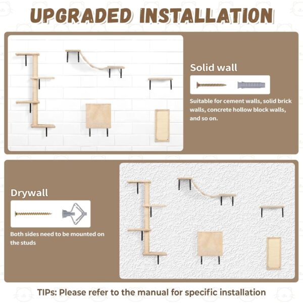 Wall-Mounted Cat Furniture Set: 5-Piece Beige Floating Shelves and Perches for Cats - Image 6