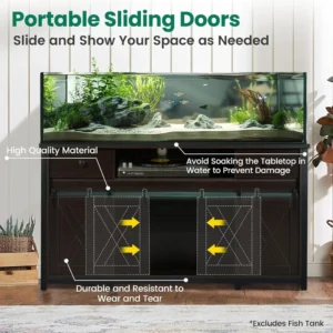 75-120 Gallon Aquarium Stand with Power Outlets – Dual Support, Cabinet Storage & Thick Hardwood Top