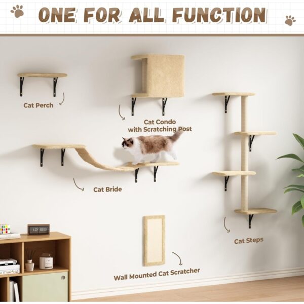 Wall-Mounted Cat Furniture Set: 5-Piece Beige Floating Shelves and Perches for Cats - Image 2