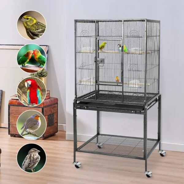 Standing Wrought Iron Birdcage Large Parrot Flight Bird Cage with Rolling Stand Birdcages for Cockatiels African Grey - Image 5