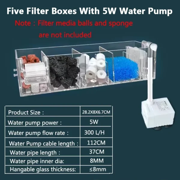 1PC Fish Tank Waterfall Filter Box Wall Mounted Built-in Silent Circulating Water Purifier For Aquarium Tank Box With Water Pump - Image 8