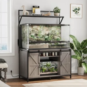 Farmhouse Reptile Tank Stand with Power Outlet, 48" X 24" Tabletop Fits up to 120 Gallon Bearded Dragon Tank, Heavy Duty Aquari