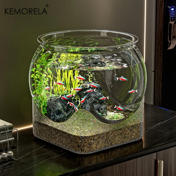 1PCS Round Shatterproof & Scratch-Resistant High-Transparency Fish Tank - Small Desktop Hydroponic Goldfish Tank for Office Home - Image 2