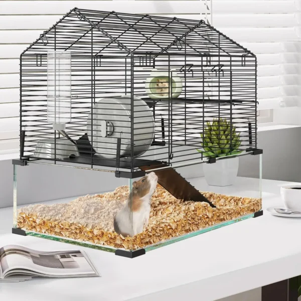 Metal Hamster Cage, Transparent Small Animal Cage Habitats with Water Bottle for Rats Hamsters & Hedgehogs Guinea Pigs - Image 3