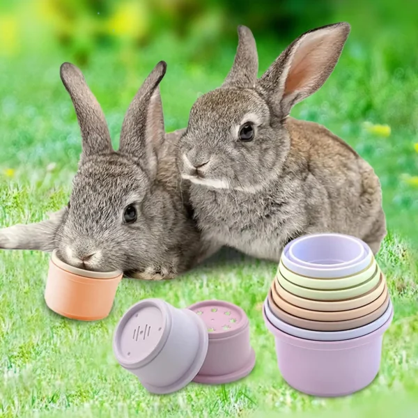 8Pcs Stacking Cups Toys for Rabbits Chinchillas Guinea Pigs  Multi-Colored Reusable Plastic Nesting Toys Stacking Cups Set - Image 6