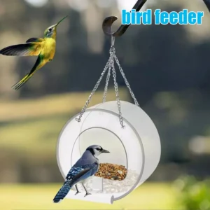 Hanging Window Wild Bird Feeder Clear Round Acrylic Feeding Station Outdoor Parrot Food Container Garden Decoration