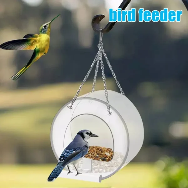 Hanging Window Wild Bird Feeder Clear Round Acrylic Feeding Station Outdoor Parrot Food Container Garden Decoration