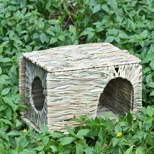 Foldable Woven Rabbit Cages Pets Hamster Guinea Pig Bunny Grass Chew Toy Mat House Bed Nests for Small Animal Rabbit Accessories - Image 3