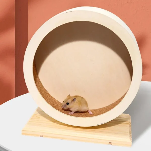 Hamster Running Wheel Golden Bear Mute Wooden Belt Bracket With Cork Pad Roller Sports Golden Bear Landscaping Pet Supplies - Image 3