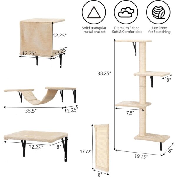 Wall-Mounted Cat Furniture Set: 5-Piece Beige Floating Shelves and Perches for Cats - Image 3