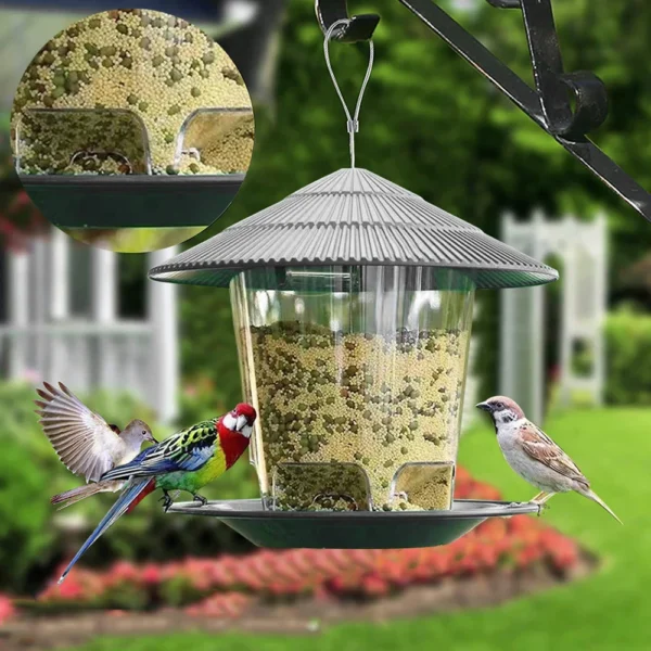 Bird Feeder Automatic Hanging Outdoor Garden Gazebo Wild Bird Feeding Container With Hang Rope House Decor Pet Supplies - Image 3
