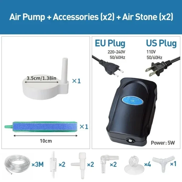 Aquarium 5W Silent Air Pump 220V-240V 110V Fish Tank Quiet Bubble Pump Oxygenation Air Stone Accessories Aquarium Air Compressor - Image 7