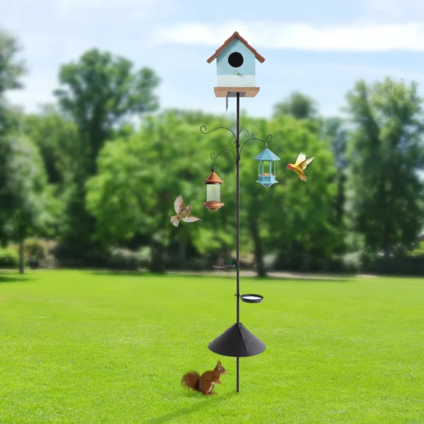 Metal and Iron Outdoor Bird Feeder Tray with Hooks Adjustable Bird Feeding Pole with Squirrel Proof Baffle - Image 3