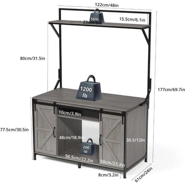 Farmhouse Reptile Tank Stand with Power Outlet, 48" X 24" Tabletop Fits up to 120 Gallon Bearded Dragon Tank, Heavy Duty Aquari - Image 2