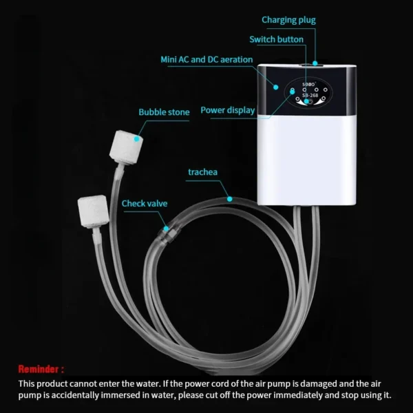 Dual-Purpose Aquarium Oxygen Pump Practical Exhaust USB Charging Portable Ultra Silent Air Compressor for Fish Tank Air Pump - Image 4