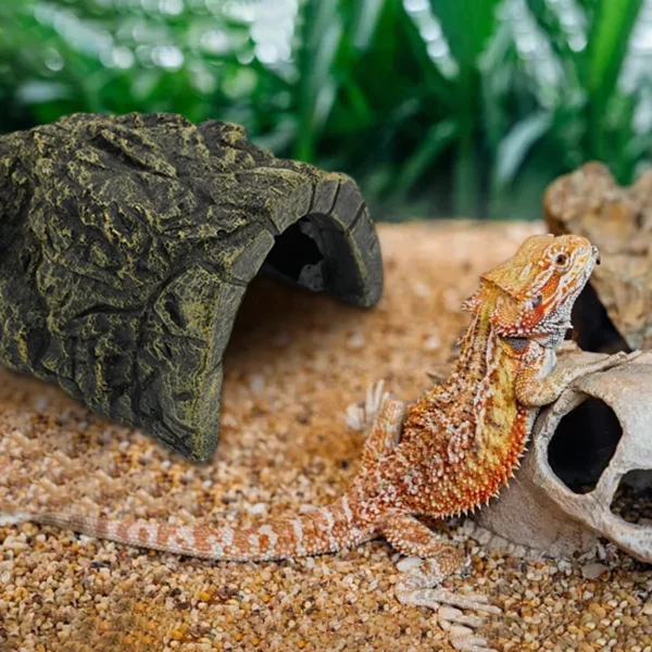 Reptile Hiding Cave Lizard Snake Turtle Hide Rest Cave Reptiles Basking Hide Habitat Aquarium Lizard Feeding Box Decoration - Image 5