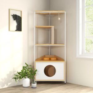 Corner Cat Tower Cat Tree with Scratching Post Cat Condo with Feeding Station and Climbing Platforms