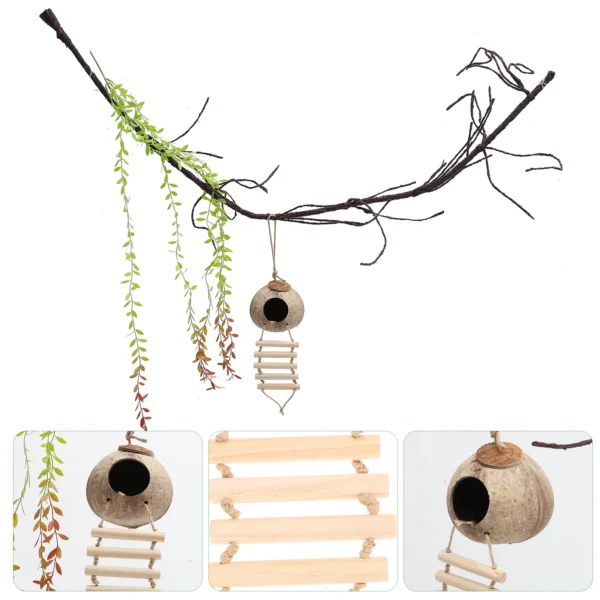 Lifelike Reptile Hideout Coconut Cave Decorative Plant Simulation Terrarium Gecko Habitat Vines Plastic Long Term Realistic - Image 3