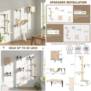 Wall-Mounted Cat Furniture Set: 5-Piece Beige Floating Shelves and Perches for Cats
