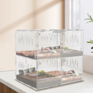 Reptile Terrarium 11-17.6LBS Load Capacity 9.4*11.8*11.2IN 4 Grids with Thermometer Ventilation Holes for Small Reptiles