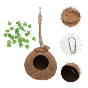 1set Coconut Shell Nest Vine Set For Lizard Reptile Sleeping House Lizard Nest Small Pet Habitat Shelter Playpen Amusement Toy