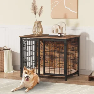 Sturdy Wooden Dog Crate with Cushioned Interior, Double-Doored Kennel for Various Dog Sizes, Suitable for Indoor Use